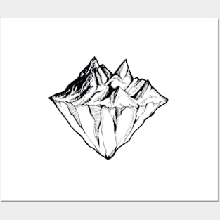 Minimalist Lines Mountains Tattoo Style Posters and Art